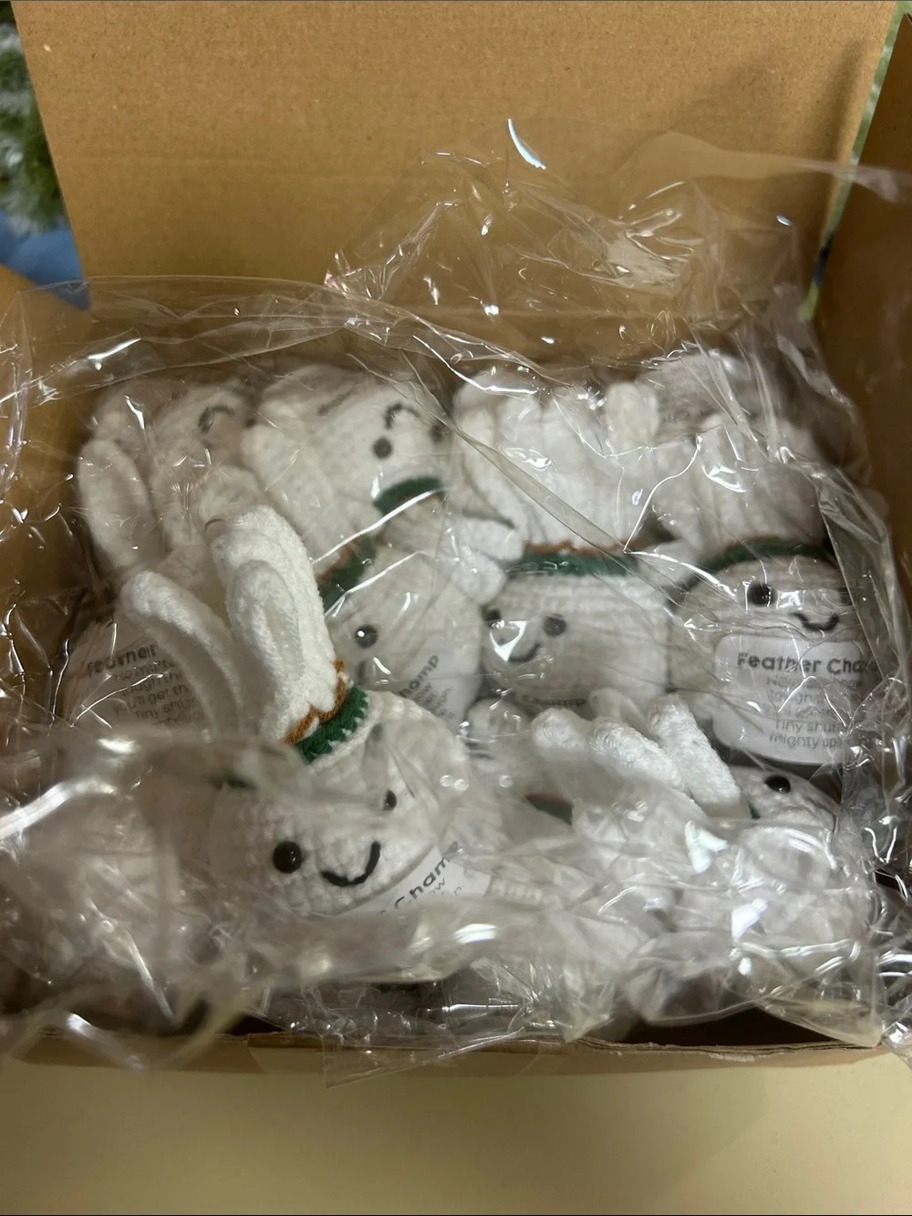 New Feather Champ Crochet Plush - White with Green Accent box of 12